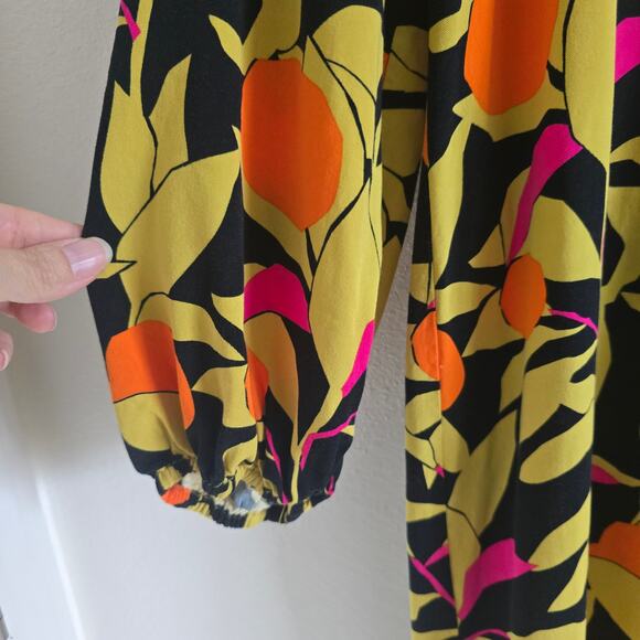 Anthropologie Corey Lynn Calter Naranjas Floral Midi Shift Dress Size M V-neck - Picture 6 of 11
